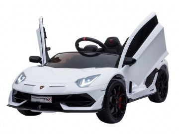 Lamborghini Aventador 12V weiß, Flügeltüren, MP3, Beleuchtung, Leder Sitz, Gummi Reifen