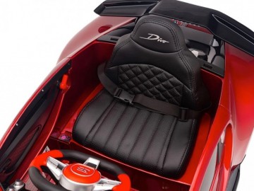 Bugatti Divo 12V rot, Musik, MP3, Beleuchtung, Leder Sitze, Gummi Reifen