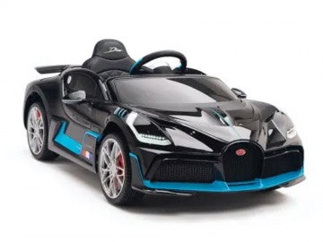 Bugatti Divo 12V schwarz, Musik, MP3, Beleuchtung, Leder Sitze, Gummi Reifen