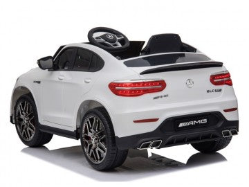 Mercedes-BENZ GLC63 S 12V weiß, Musik, Beleuchtung, Leder Sitze, Gummi Reifen