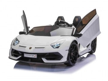 Lamborghini Aventador SVJ 24V weiß, Zweisitzer, Flügeltüren, MP3, Beleuchtung, Leder Sitz, Gummi Reifen