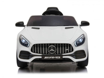 Mercedes GT AMG 12V weiß, Musik, Beleuchtung, Leder Sitze, Gummi Reifen