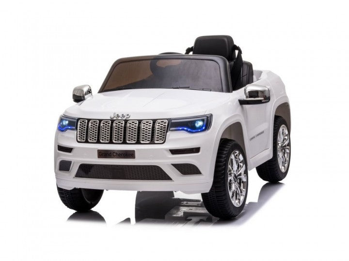 Jeep Grand Cherokee weiß, 12V Kinderauto, Musik, Beleuchtung, Leder Sitz, Gummi Reifen