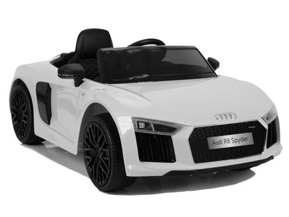 AUDI R8 12V weiß, Musik, MP3, Beleuchtung, Leder Sitz, Gummi Reifen