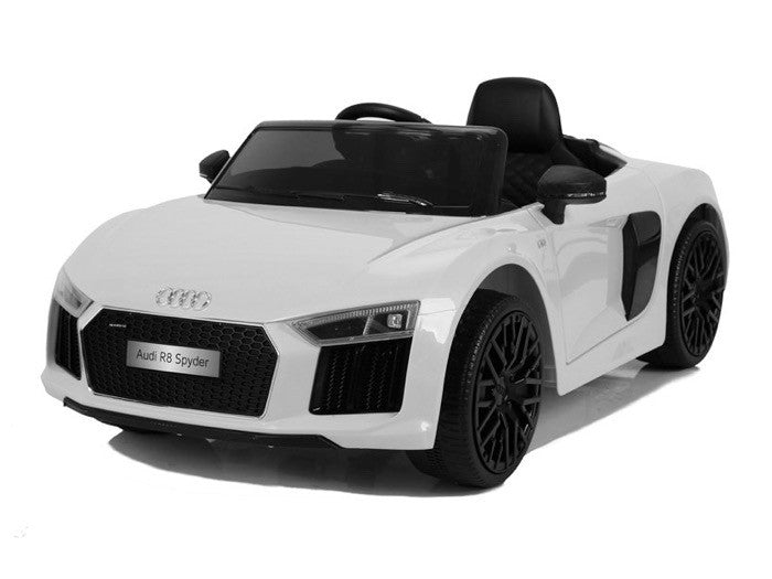 AUDI R8 12V weiß, Musik, MP3, Beleuchtung, Leder Sitz, Gummi Reifen