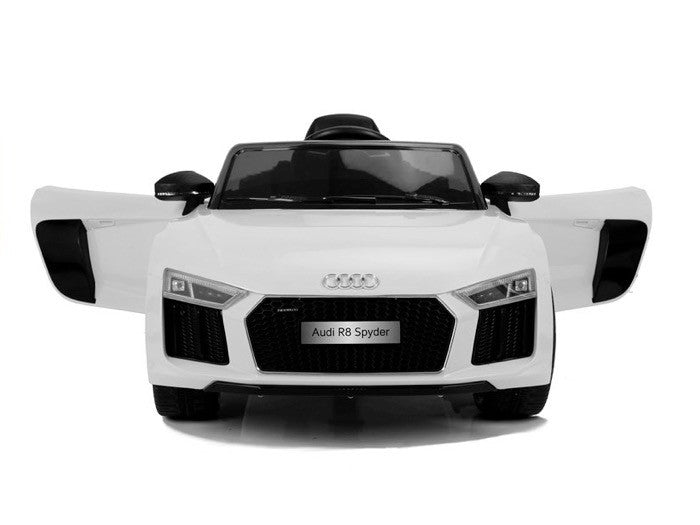 AUDI R8 12V weiß, Musik, MP3, Beleuchtung, Leder Sitz, Gummi Reifen