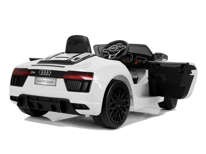 AUDI R8 12V weiß, Musik, MP3, Beleuchtung, Leder Sitz, Gummi Reifen