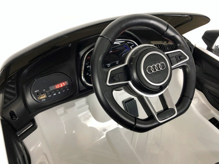 AUDI R8 12V weiß, Musik, MP3, Beleuchtung, Leder Sitz, Gummi Reifen