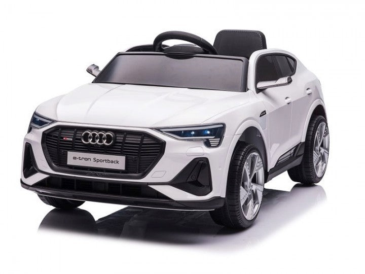 AUDI e-tron 12V weiß, Musik, Touchscreen, Beleuchtung, Leder Sitz, Gummi Reifen