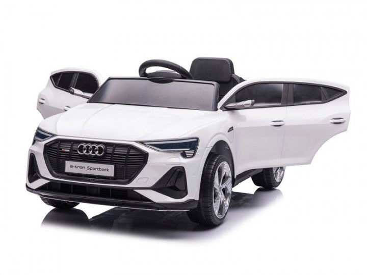 AUDI e-tron 12V weiß, Musik, Touchscreen, Beleuchtung, Leder Sitz, Gummi Reifen