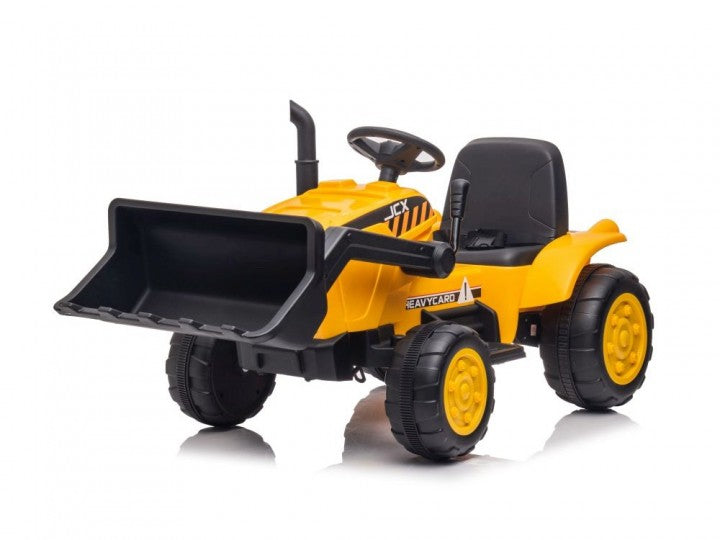 Bulldozer mit Anhänger, 12V Kinderauto, Leder Sitz, Musik, LED Beleuchtung