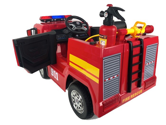 Feuerwehrauto, 12V Kinderauto, Blaulicht, Martinshorn, Leder Sitz, Musik, LED Beleuchtung