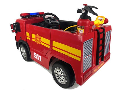 Feuerwehrauto, 12V Kinderauto, Blaulicht, Martinshorn, Leder Sitz, Musik, LED Beleuchtung