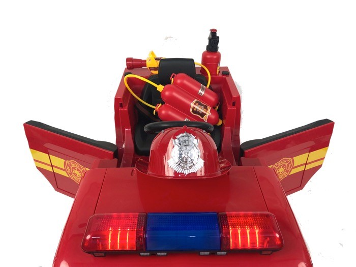 Feuerwehrauto, 12V Kinderauto, Blaulicht, Martinshorn, Leder Sitz, Musik, LED Beleuchtung