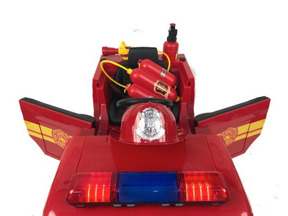 Feuerwehrauto, 12V Kinderauto, Blaulicht, Martinshorn, Leder Sitz, Musik, LED Beleuchtung