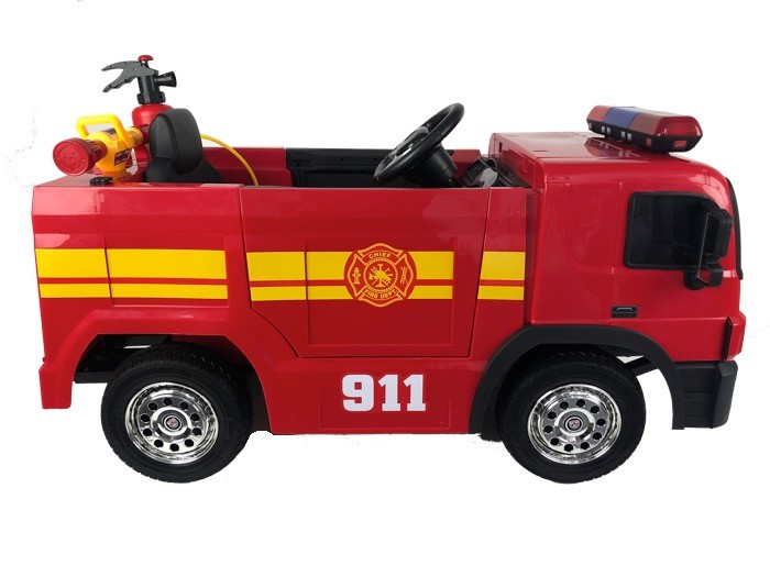 Feuerwehrauto, 12V Kinderauto, Blaulicht, Martinshorn, Leder Sitz, Musik, LED Beleuchtung