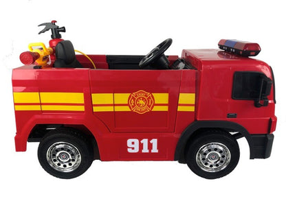 Feuerwehrauto, 12V Kinderauto, Blaulicht, Martinshorn, Leder Sitz, Musik, LED Beleuchtung