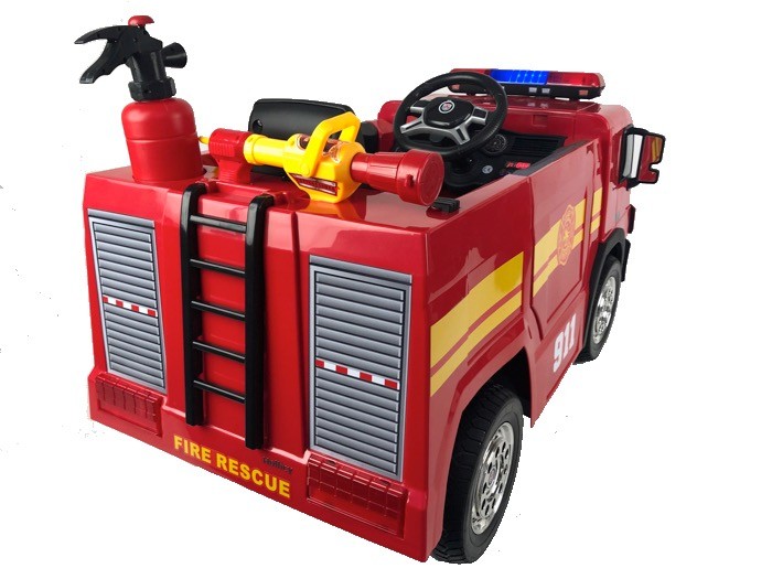 Feuerwehrauto, 12V Kinderauto, Blaulicht, Martinshorn, Leder Sitz, Musik, LED Beleuchtung