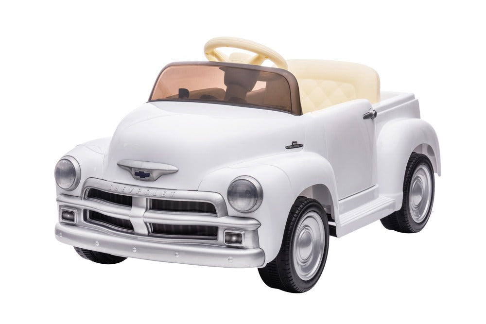 Chevrolet 3100 Classic weiß, 12V Kinderauto, Musik, MP3, Beleuchtung, Leder Sitz, Gummi Reifen