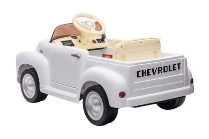 Chevrolet 3100 Classic weiß, 12V Kinderauto, Musik, MP3, Beleuchtung, Leder Sitz, Gummi Reifen