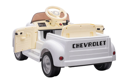 Chevrolet 3100 Classic weiß, 12V Kinderauto, Musik, MP3, Beleuchtung, Leder Sitz, Gummi Reifen