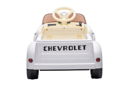 Chevrolet 3100 Classic weiß, 12V Kinderauto, Musik, MP3, Beleuchtung, Leder Sitz, Gummi Reifen