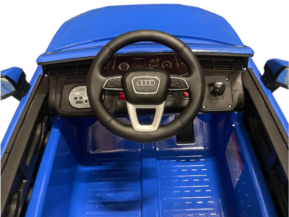 AUDI Q7 12V blau, Musik, Beleuchtung, Leder Sitz, Gummi Reifen