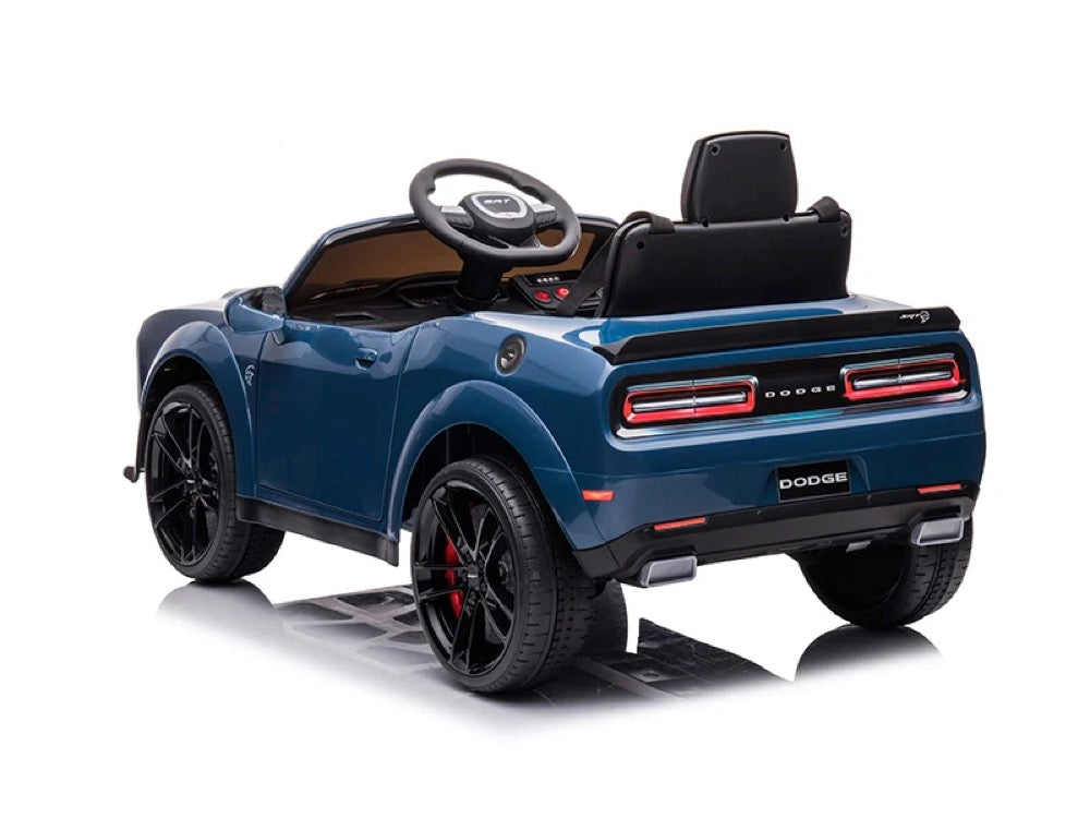 Dodge Challenger SRT blau, 12V Kinderauto, Musik, MP3, Beleuchtung, Leder Sitz, Gummi Reifen