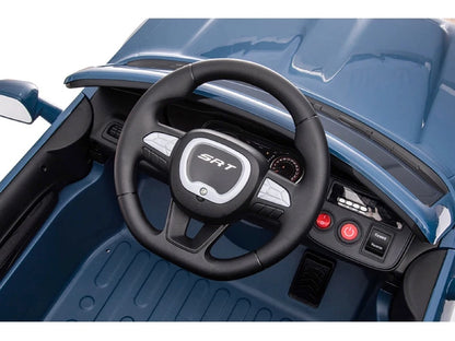 Dodge Challenger SRT blau, 12V Kinderauto, Musik, MP3, Beleuchtung, Leder Sitz, Gummi Reifen