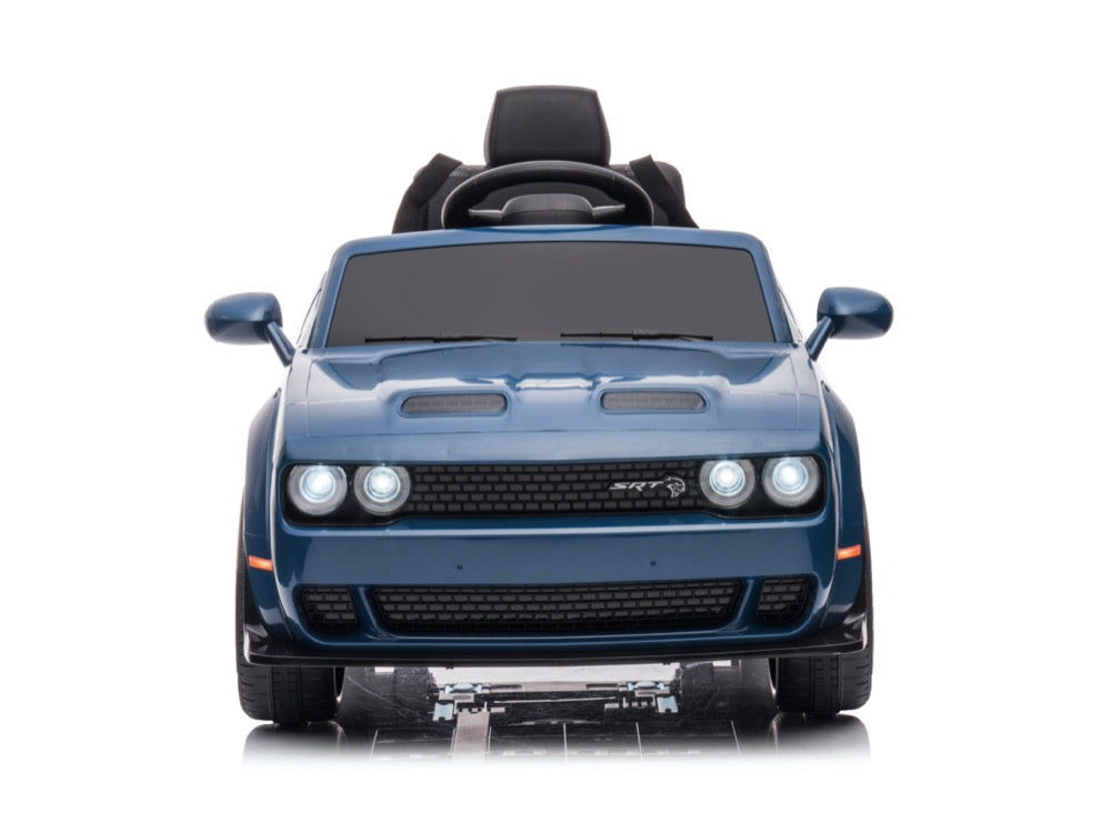 Dodge Challenger SRT blau, 12V Kinderauto, Musik, MP3, Beleuchtung, Leder Sitz, Gummi Reifen