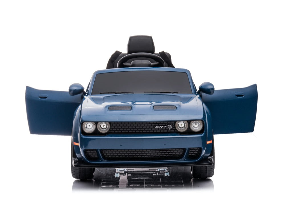 Dodge Challenger SRT blau, 12V Kinderauto, Musik, MP3, Beleuchtung, Leder Sitz, Gummi Reifen