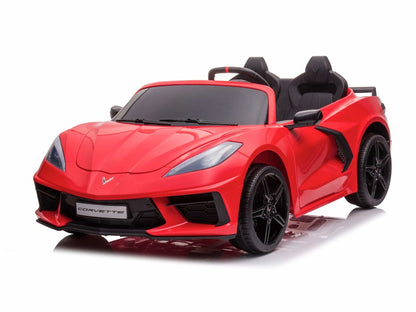 Corvette Stingray rot, 12V Kinderauto, Zweisitzer, Musik, MP3, Beleuchtung, Leder Sitz, Gummi Reifen