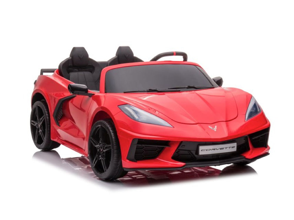 Corvette Stingray rot, 12V Kinderauto, Zweisitzer, Musik, MP3, Beleuchtung, Leder Sitz, Gummi Reifen