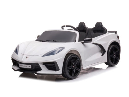 Corvette Stingray weiß, 12V Kinderauto, Zweisitzer, Musik, MP3, Beleuchtung, Leder Sitz, Gummi Reifen