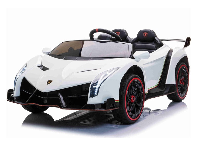 Lamborghini Veneno 12V weiß, 2-Sitzer, Bluetooth, Beleuchtung, Leder Sitze, Gummi Reifen